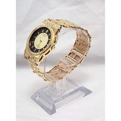 Custom Citizen 10K Solid Yellow Gold Nugget Link Quartz 35mm Watch