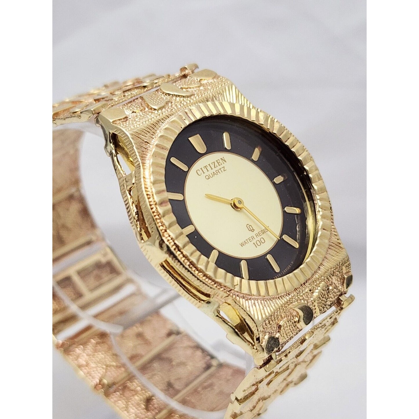 Custom Citizen 10K Solid Yellow Gold Nugget Link Quartz 35mm Watch