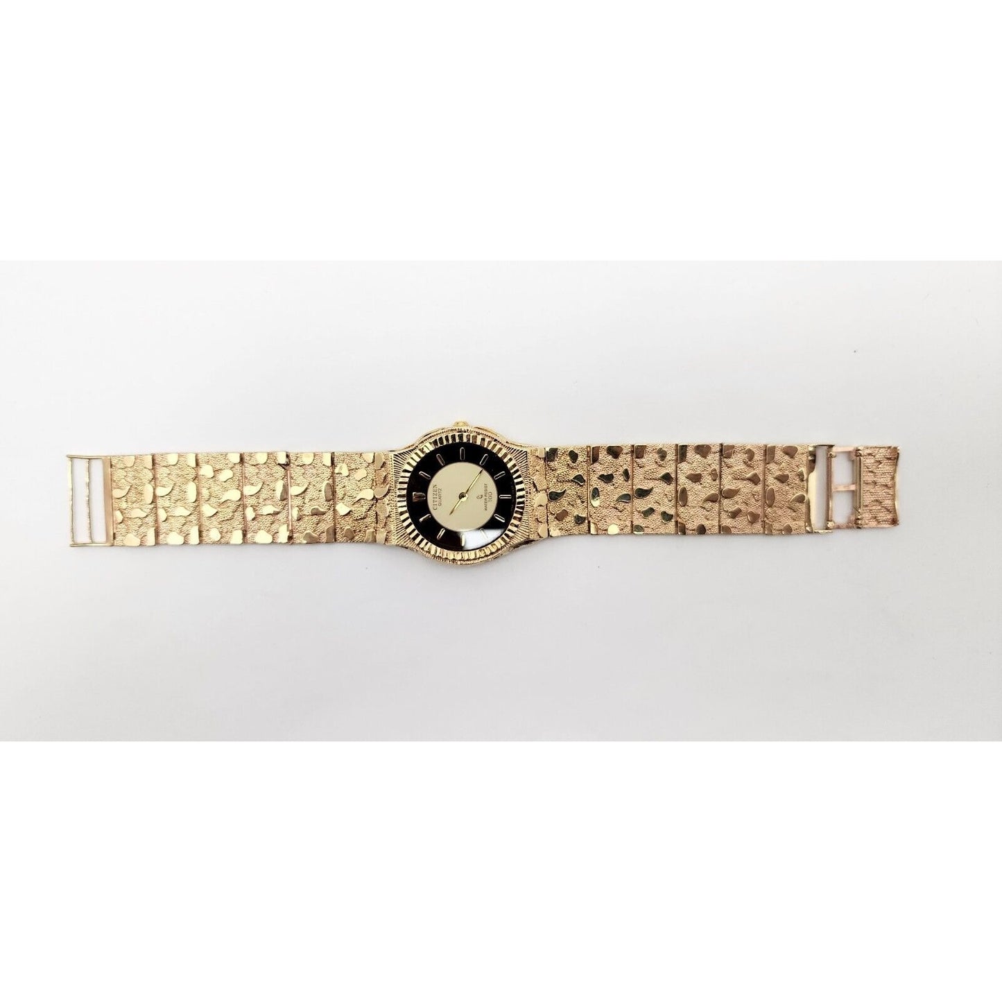 Custom Citizen 10K Solid Yellow Gold Nugget Link Quartz 35mm Watch