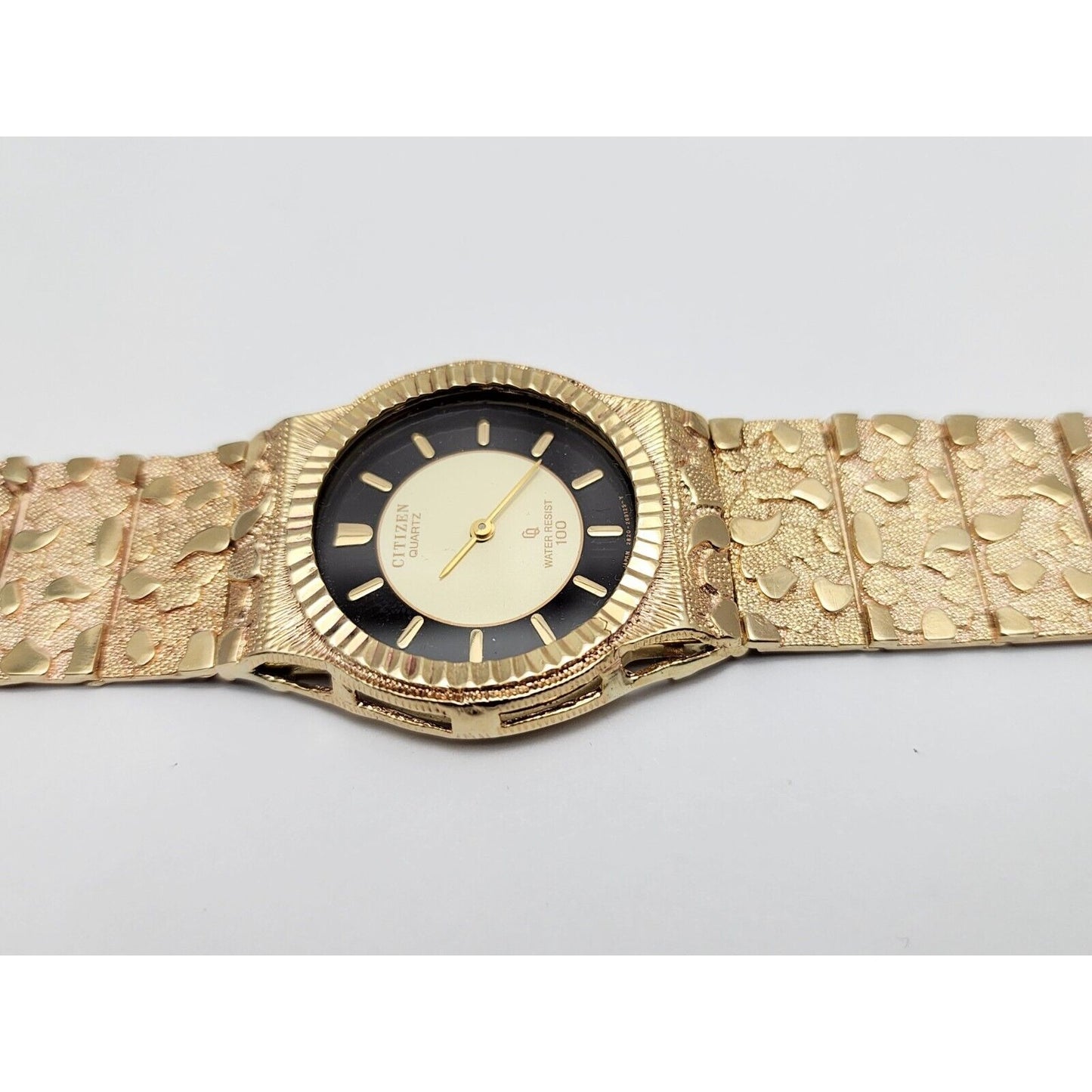 Custom Citizen 10K Solid Yellow Gold Nugget Link Quartz 35mm Watch