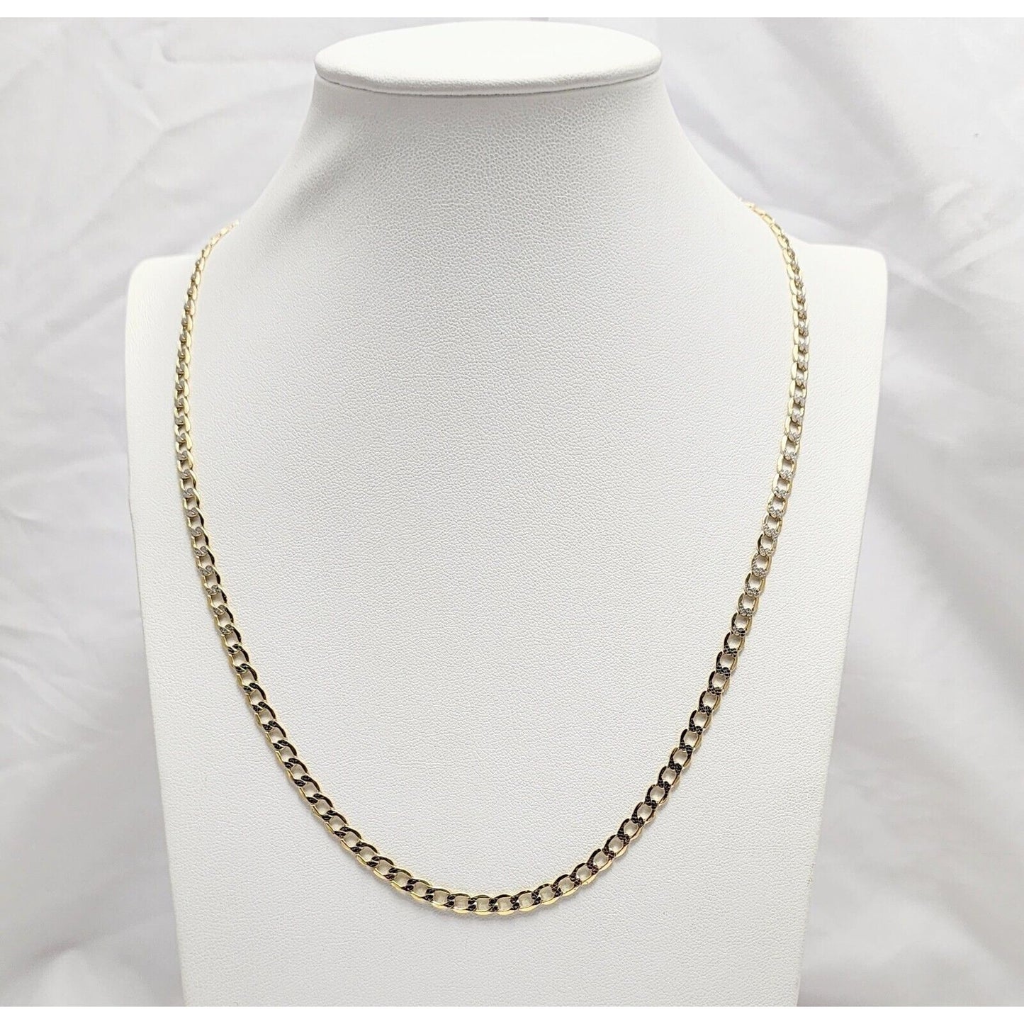 14K Two Tone Gold Diamond Cut Curb Link Chain Necklace