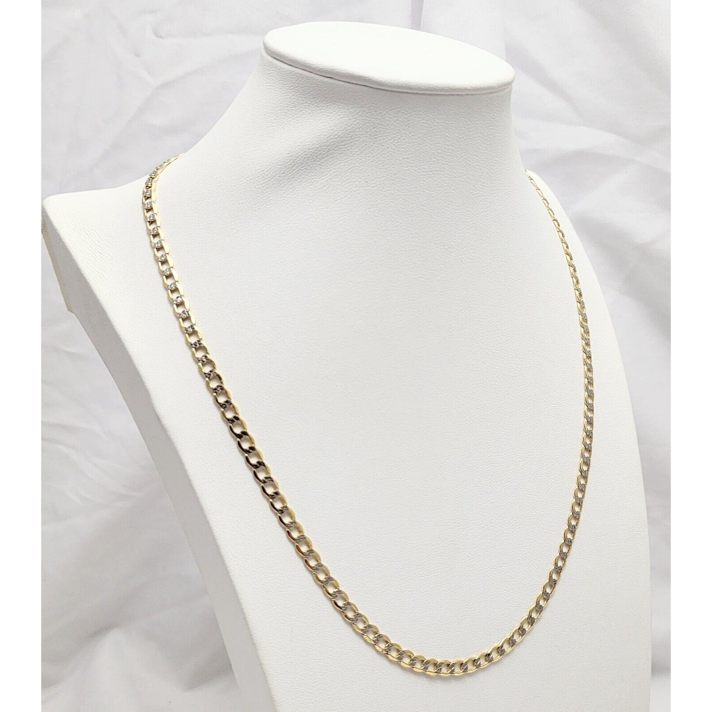 14K Two Tone Gold Diamond Cut Curb Link Chain Necklace