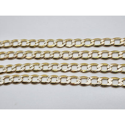 14K Two Tone Gold Diamond Cut Curb Link Chain Necklace