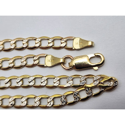 14K Two Tone Gold Diamond Cut Curb Link Chain Necklace