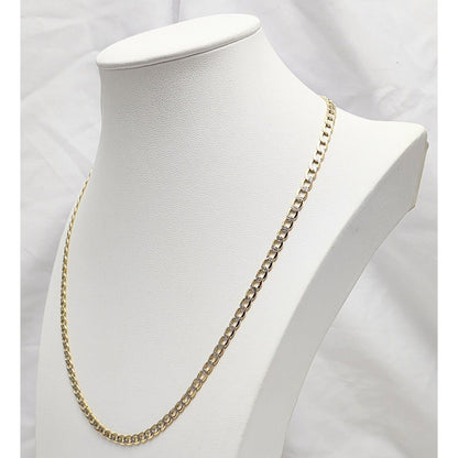 14K Two Tone Gold Diamond Cut Curb Link Chain Necklace