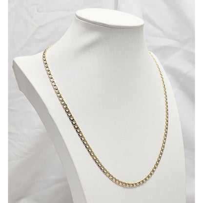 14K Two Tone Gold Diamond Cut Curb Link Chain Necklace