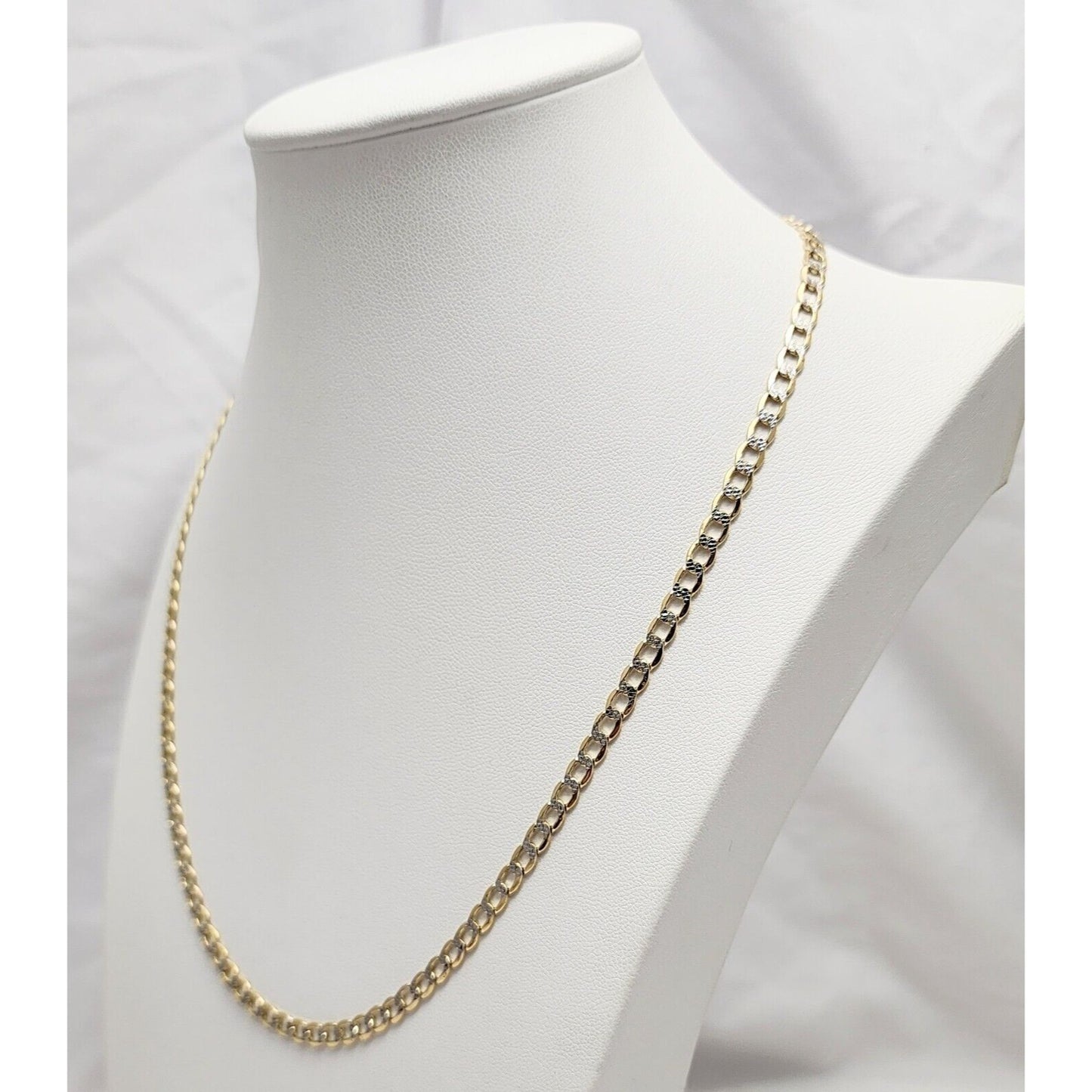 14K Two Tone Gold Diamond Cut Curb Link Chain Necklace