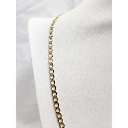 14K Two Tone Gold Diamond Cut Curb Link Chain Necklace