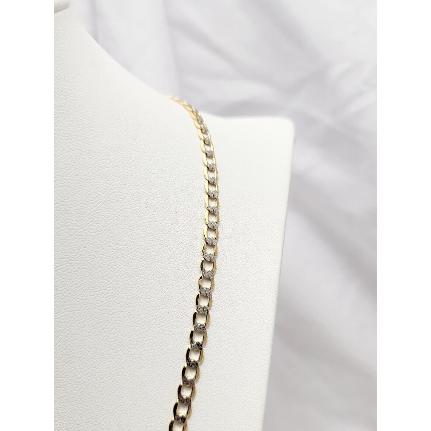 14K Two Tone Gold Diamond Cut Curb Link Chain Necklace