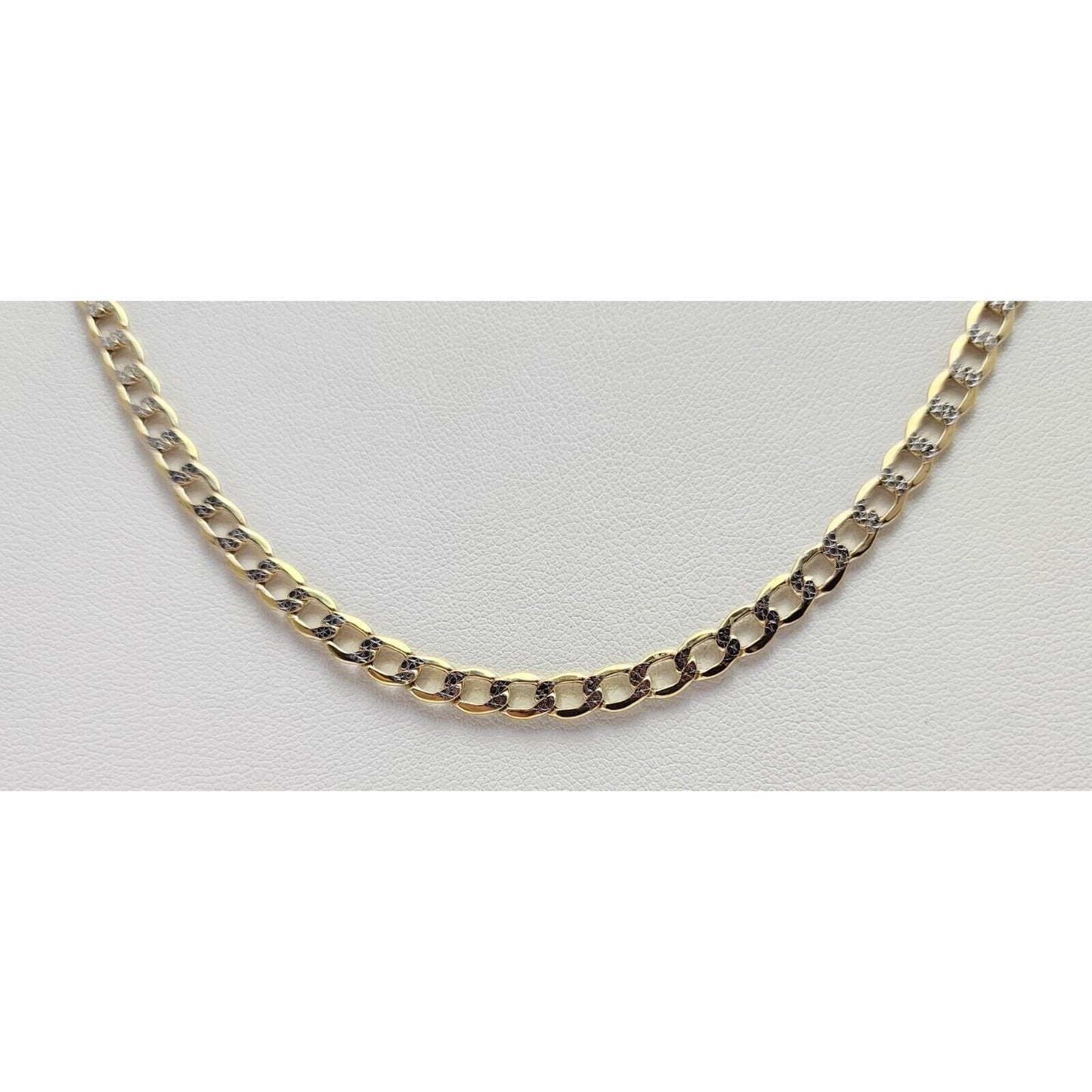 14K Two Tone Gold Diamond Cut Curb Link Chain Necklace