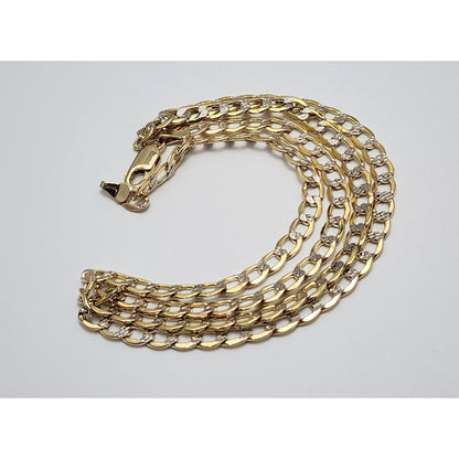 14K Two Tone Gold Diamond Cut Curb Link Chain Necklace