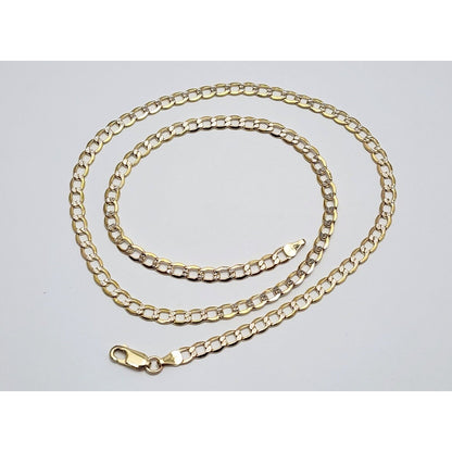 14K Two Tone Gold Diamond Cut Curb Link Chain Necklace