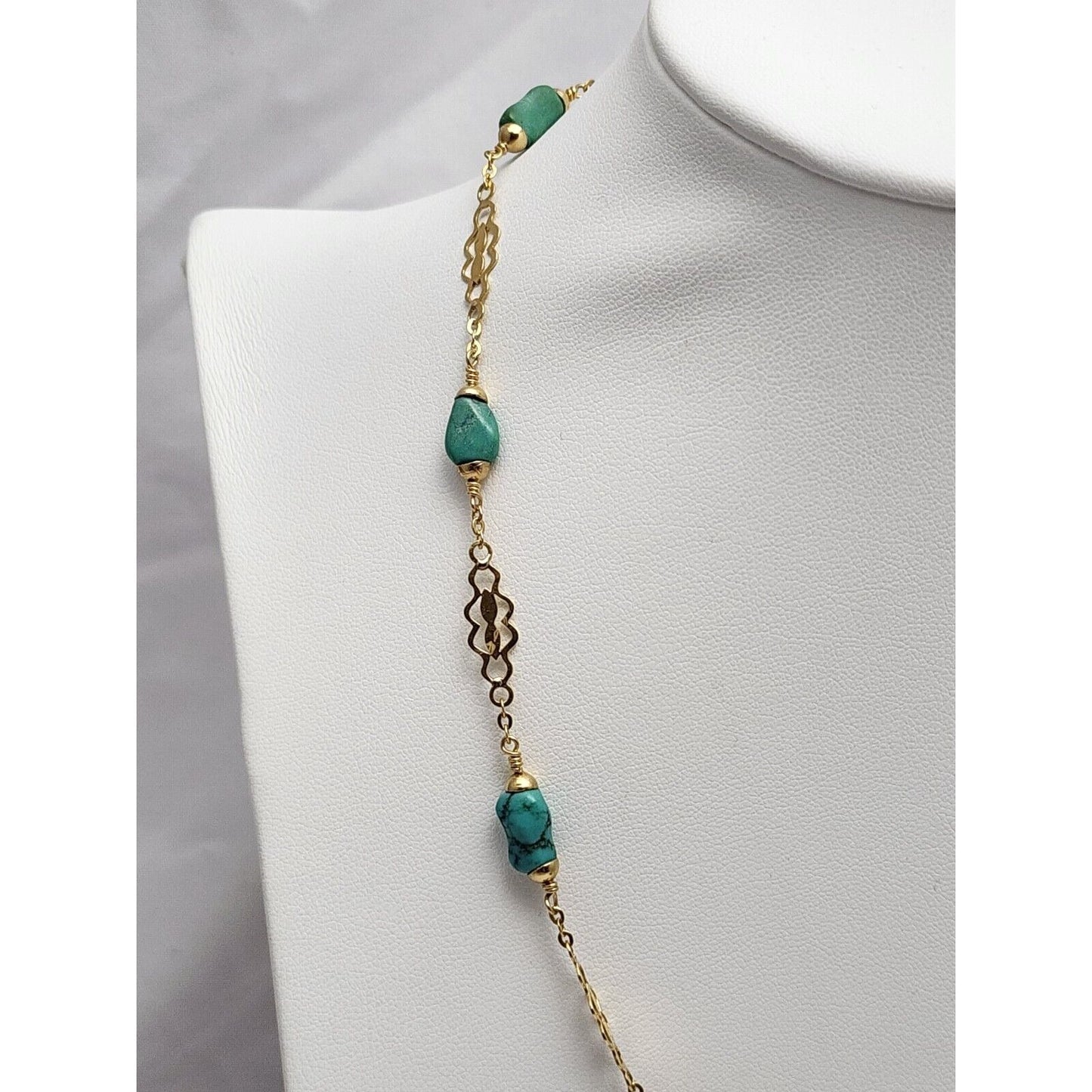 18K Yellow Gold Turquoise Link Chain Necklace