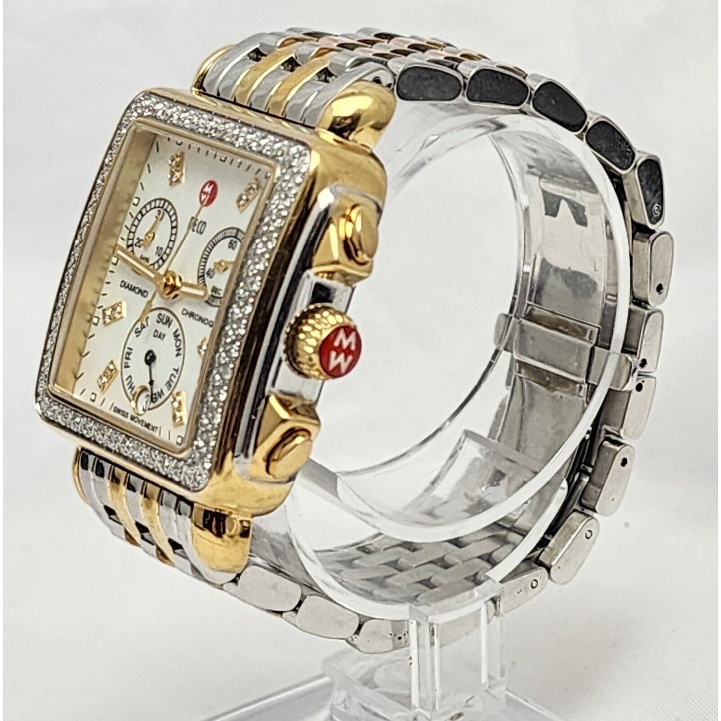 Michele Deco Diamond Bezel Square Face Two Tone 0.66ct Ladies Watch MW06P01C5046