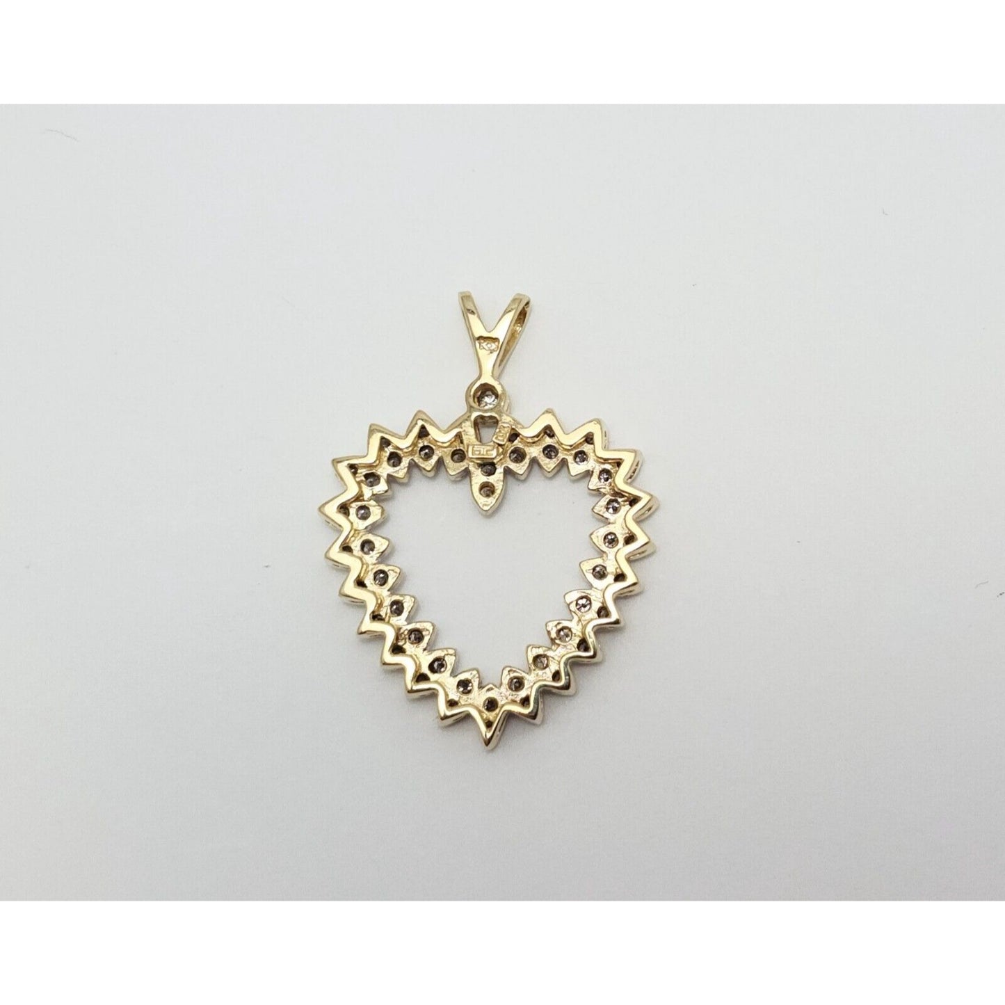 10K Solid Two Tone Gold Diamond Open Heart Charm Pendant