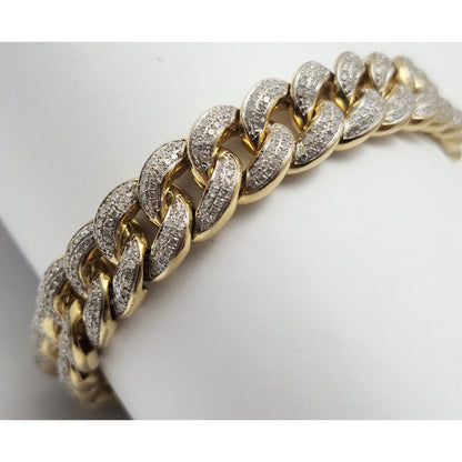 14K Solid Multi Tone Gold Diamond Cuban Link Bracelet