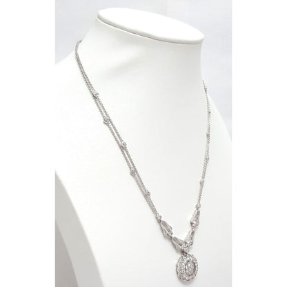 18K White Gold Round Diamond Cable Link Chain Necklace