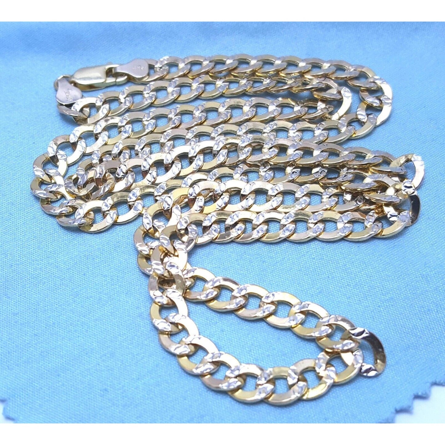 14K Two Tone Gold Diamond Cut Cuban Link Chain Necklace