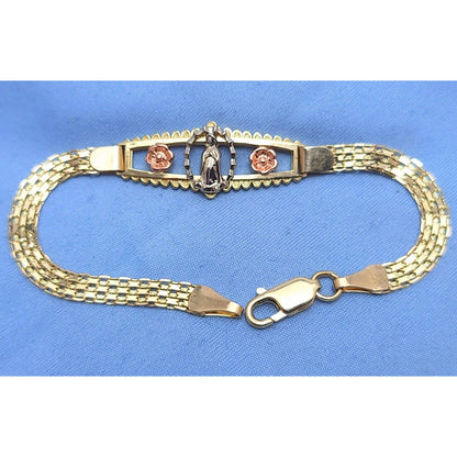 14K Solid Tri Color Gold Saint Mary Guadalupe Bracelet