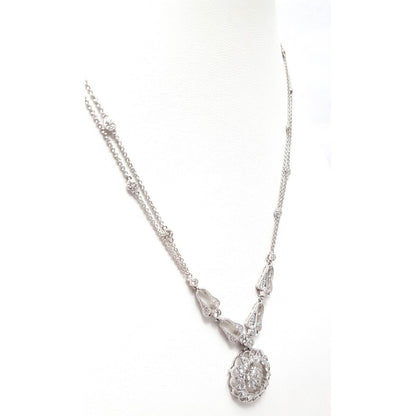 18K White Gold Round Diamond Cable Link Chain Necklace