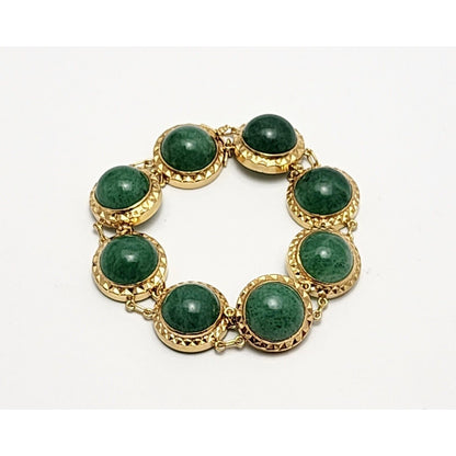 18K Solid Yellow Gold Green Jade Jadeite Link Bracelet