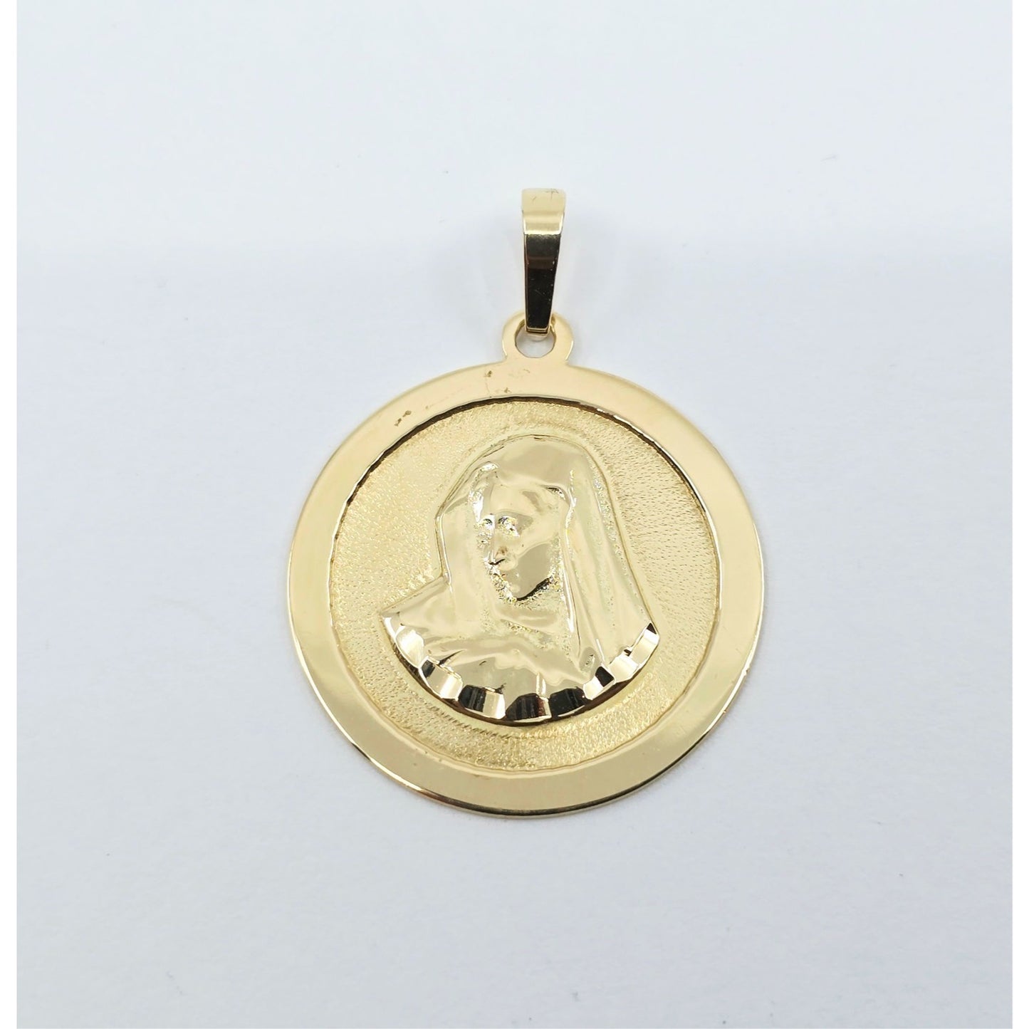 14K Yellow Gold Religious Round Saint Mary Charm Pendant