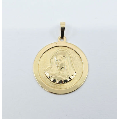 14K Yellow Gold Religious Round Saint Mary Charm Pendant