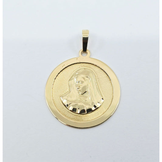 14K Yellow Gold Religious Round Saint Mary Charm Pendant