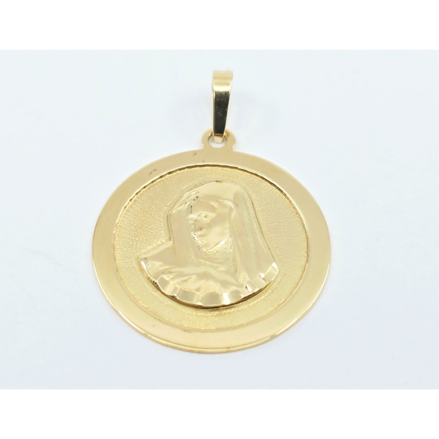 14K Yellow Gold Religious Round Saint Mary Charm Pendant