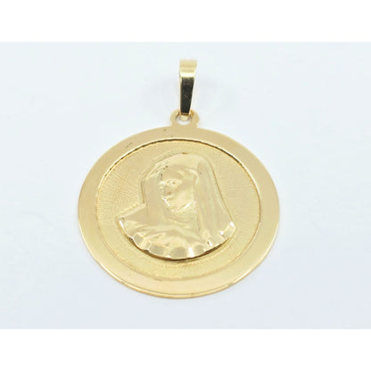 14K Yellow Gold Religious Round Saint Mary Charm Pendant