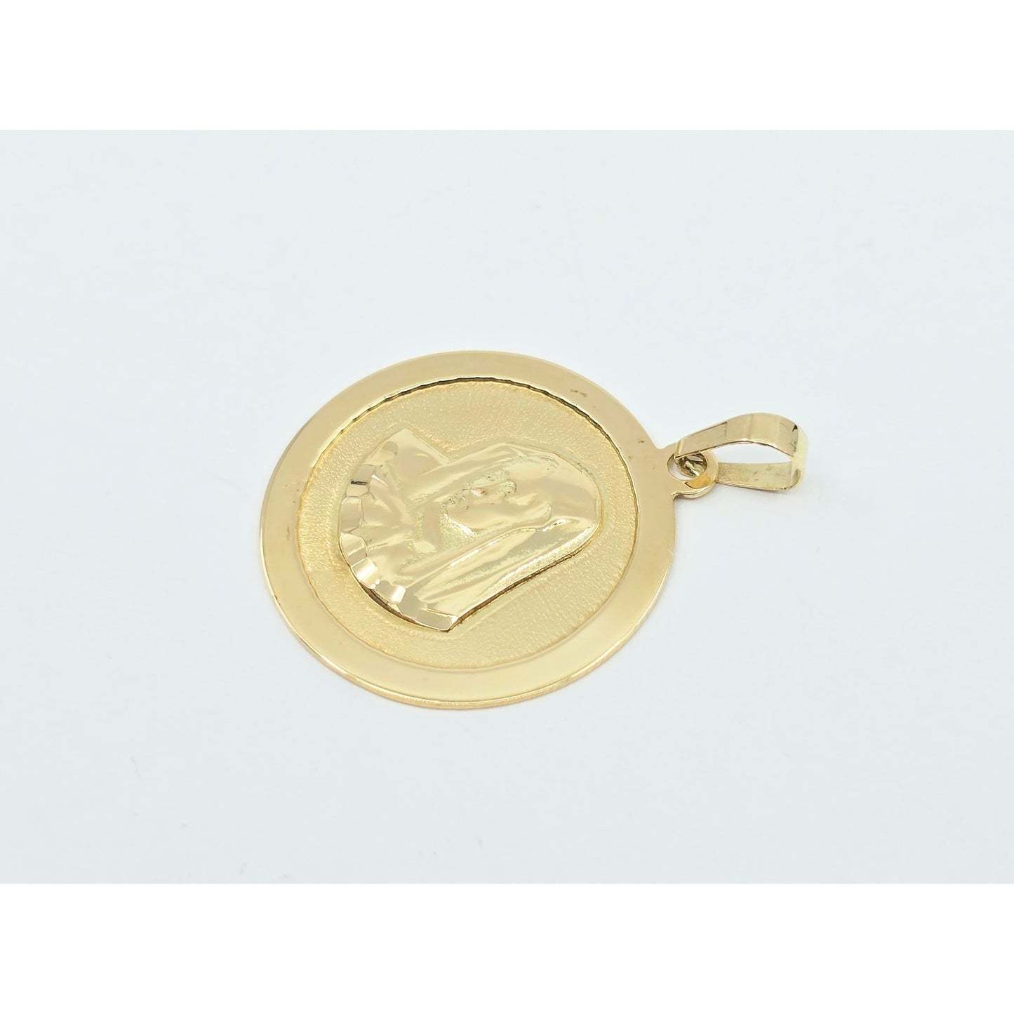 14K Yellow Gold Religious Round Saint Mary Charm Pendant