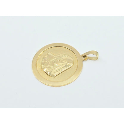 14K Yellow Gold Religious Round Saint Mary Charm Pendant