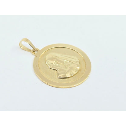 14K Yellow Gold Religious Round Saint Mary Charm Pendant