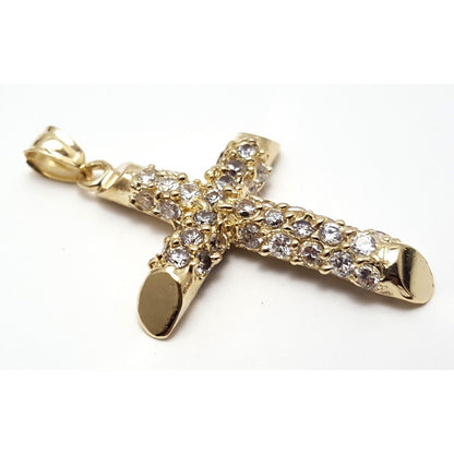 14K Solid Yellow Gold Religious Cubic Zirconia Cross Charm Pendant