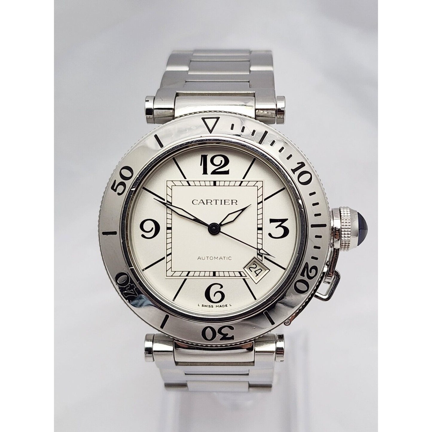 Cartier Pasha Seatimer Watch Ref. 2790 Automatic Stainless 40mm White Dial Watch