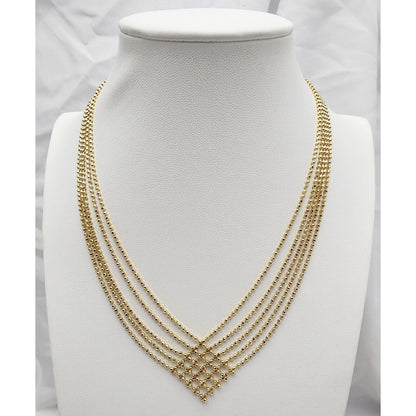 14K Yellow Gold Multi Layered 5 Strands Line Bead Ball Chain Necklace