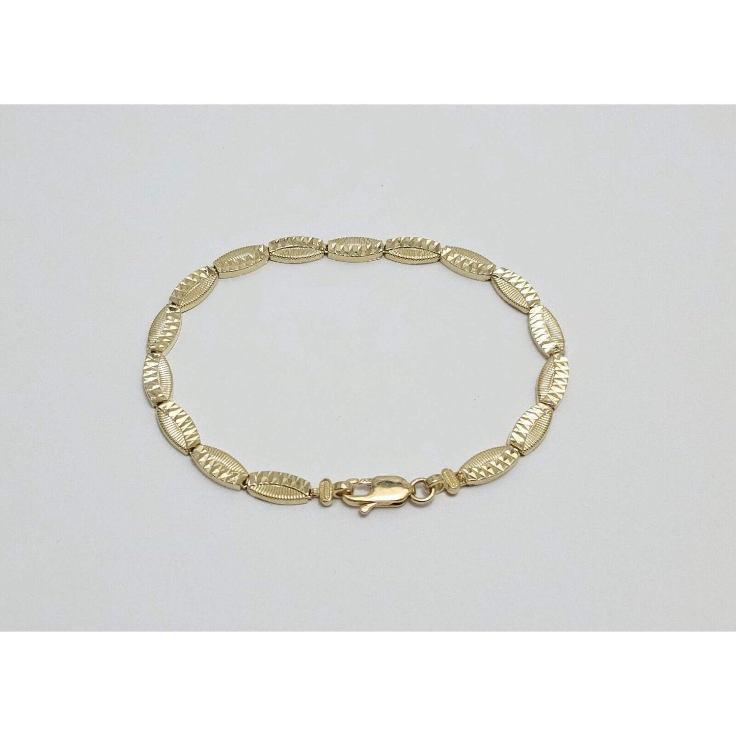 14K Solid Yellow Gold Diamond Cut Tennis Link Bracelet