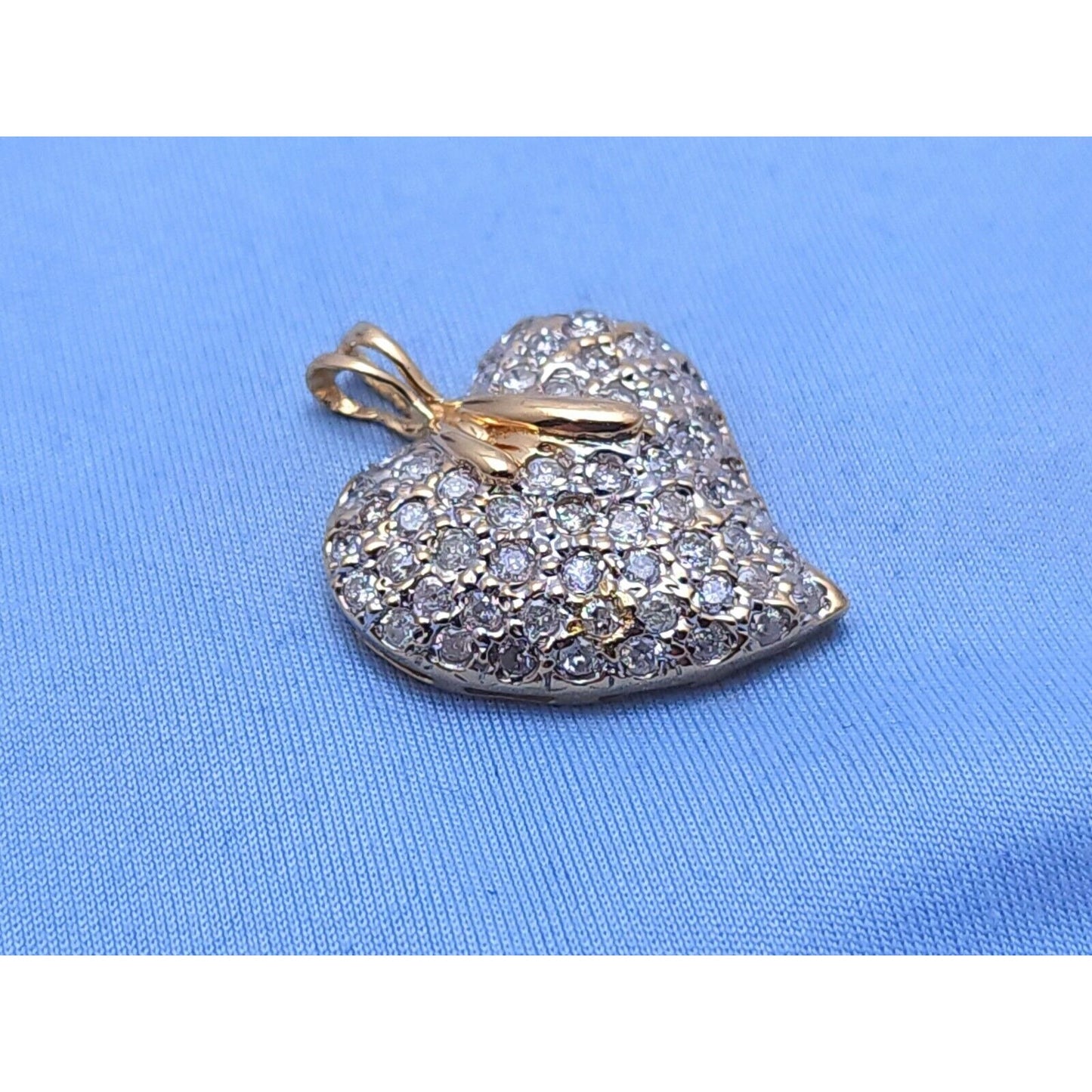 14K Yellow Gold Diamond Puffy Heart Charm Pendant