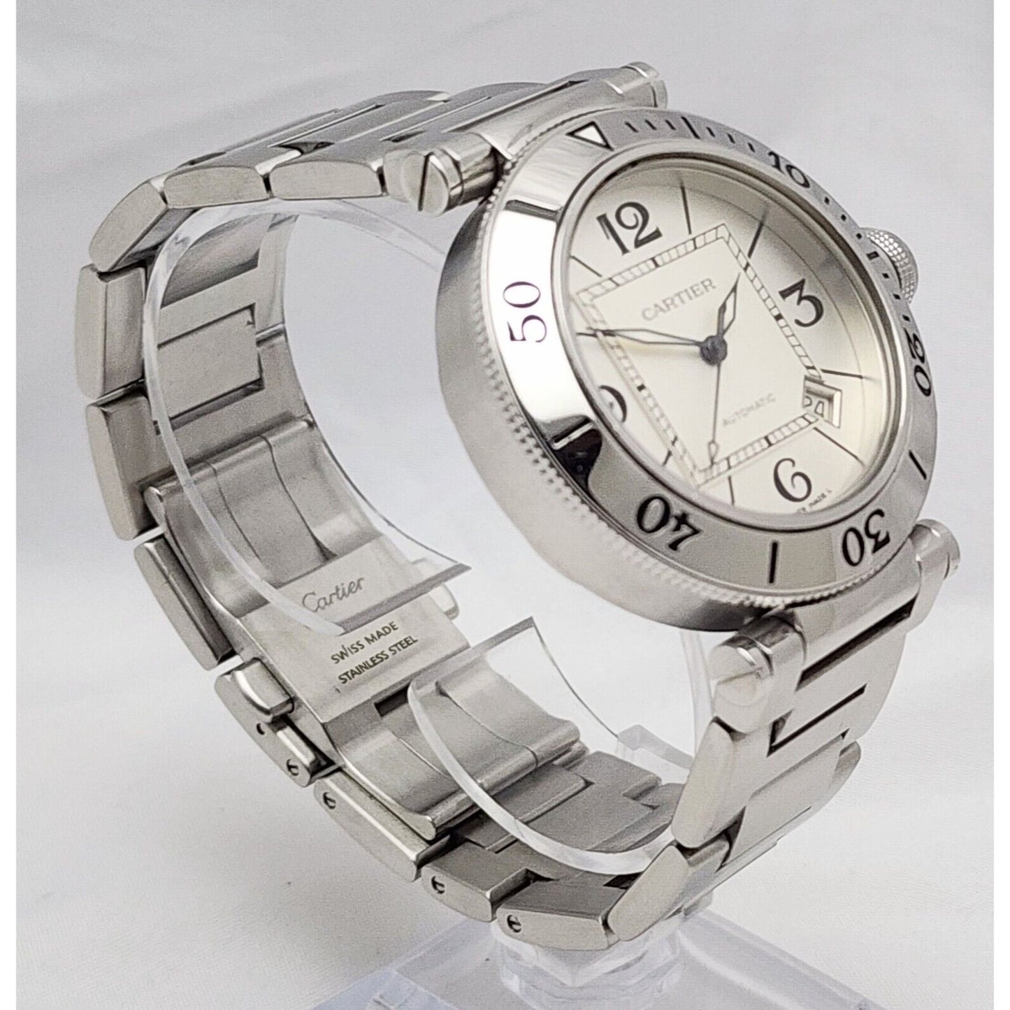 Cartier Pasha Seatimer Watch Ref. 2790 Automatic Stainless 40mm White Dial Watch