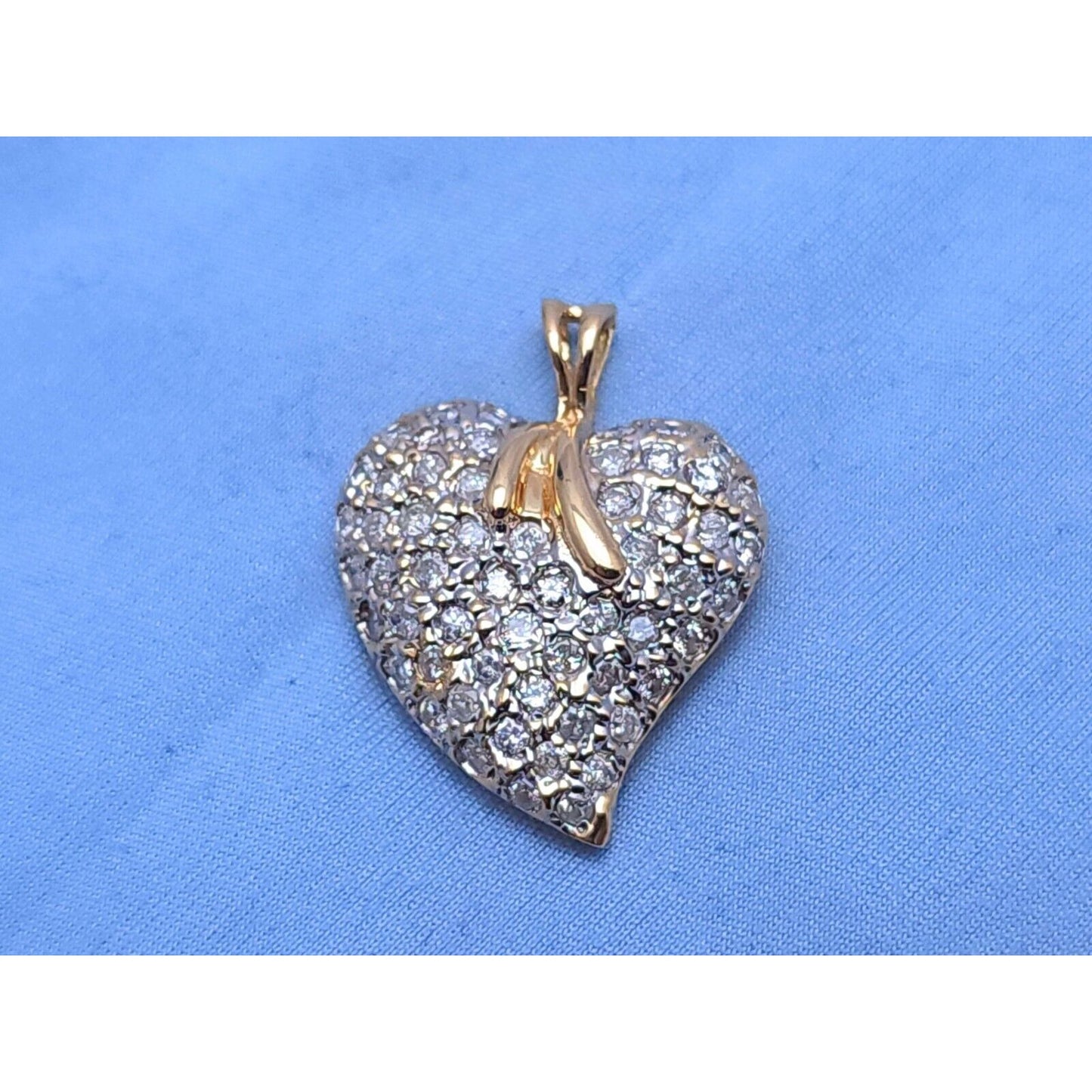 14K Yellow Gold Diamond Puffy Heart Charm Pendant