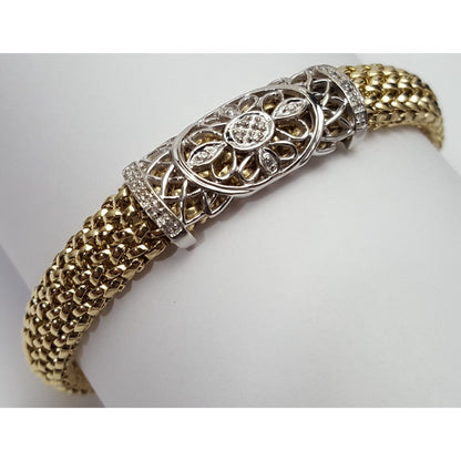 14K Multi Tone Gold Mesh Diamond Link Bracelet