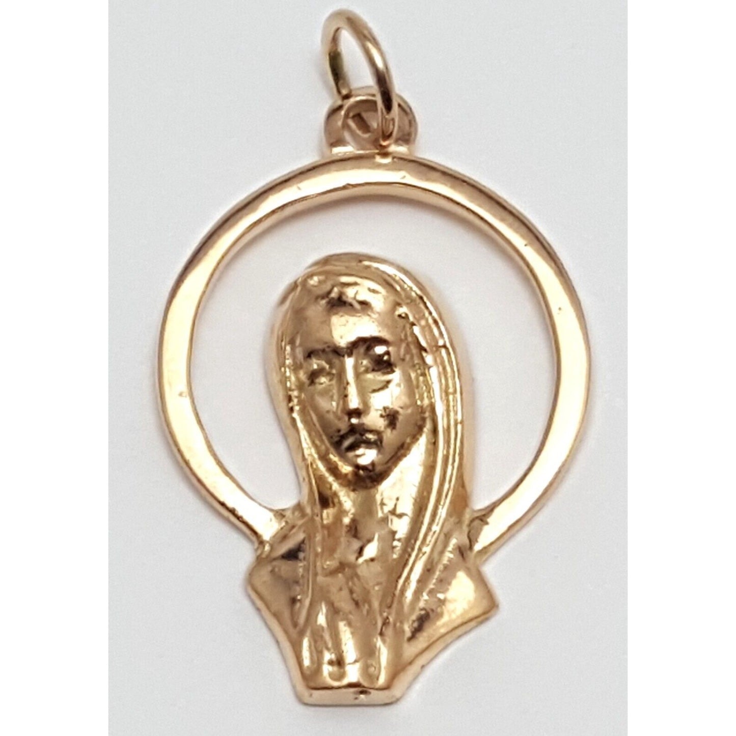 14K Solid Rose Gold Saint Mary Head Charm Pendant