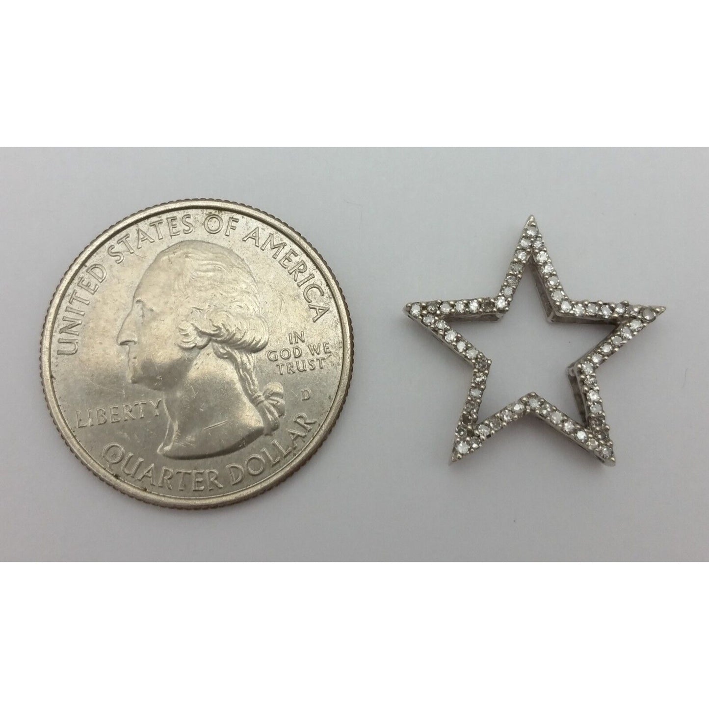 10K Solid White Gold Star Shaped Diamond Charm Pendant