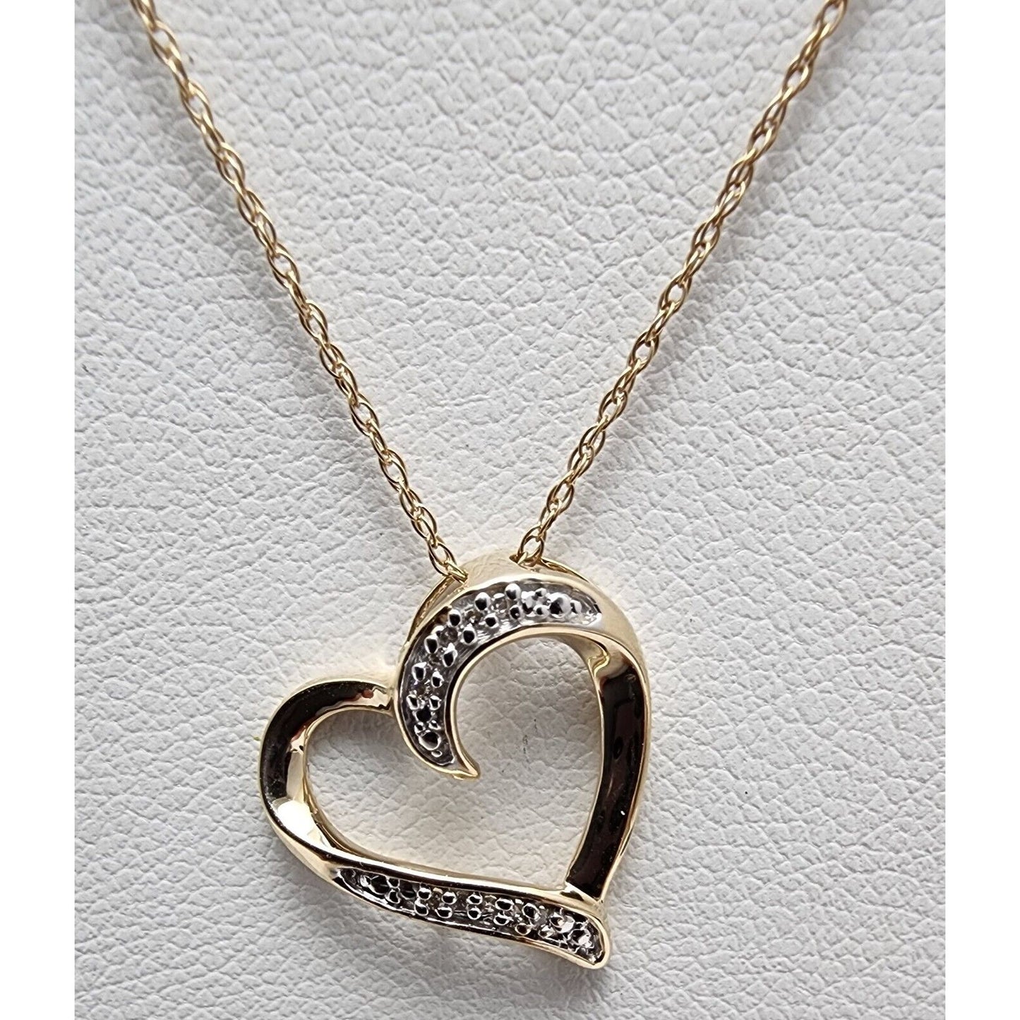 10K Yellow Gold Open Heart Diamond Charm Pendant & Link Chain Necklace