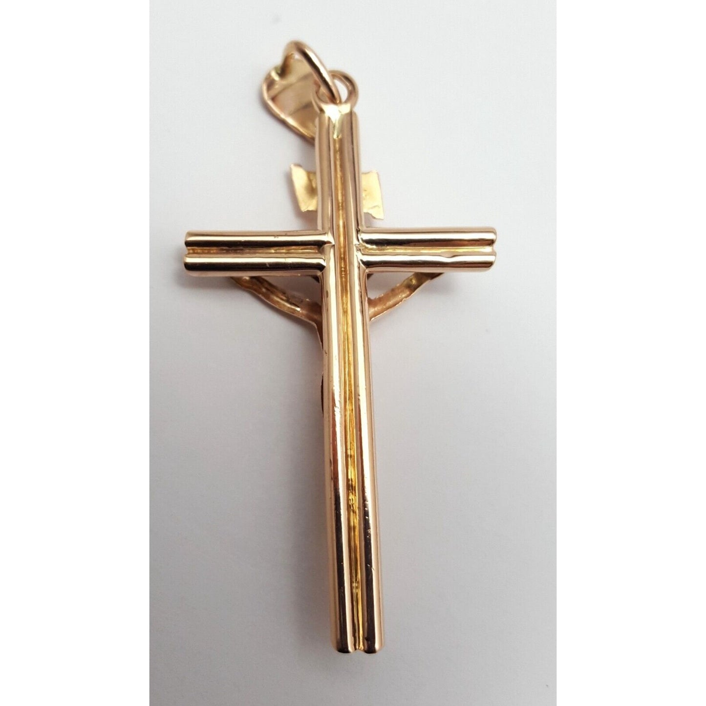 14K Solid Two Tone Gold Jesus Cross Charm Pendant