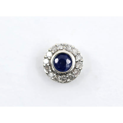 Single 10K White Gold Round Shaped Sapphire & Diamond Stud Earring