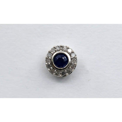 Single 10K White Gold Round Shaped Sapphire & Diamond Stud Earring