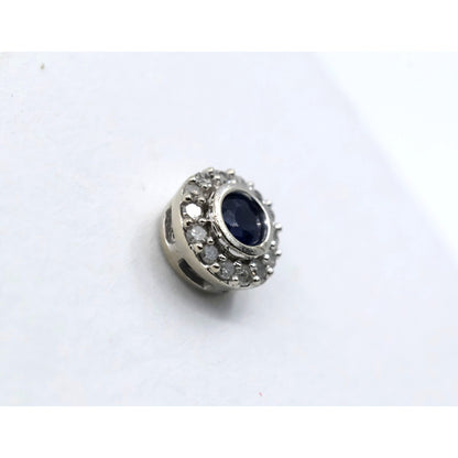 Single 10K White Gold Round Shaped Sapphire & Diamond Stud Earring