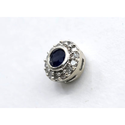 Single 10K White Gold Round Shaped Sapphire & Diamond Stud Earring