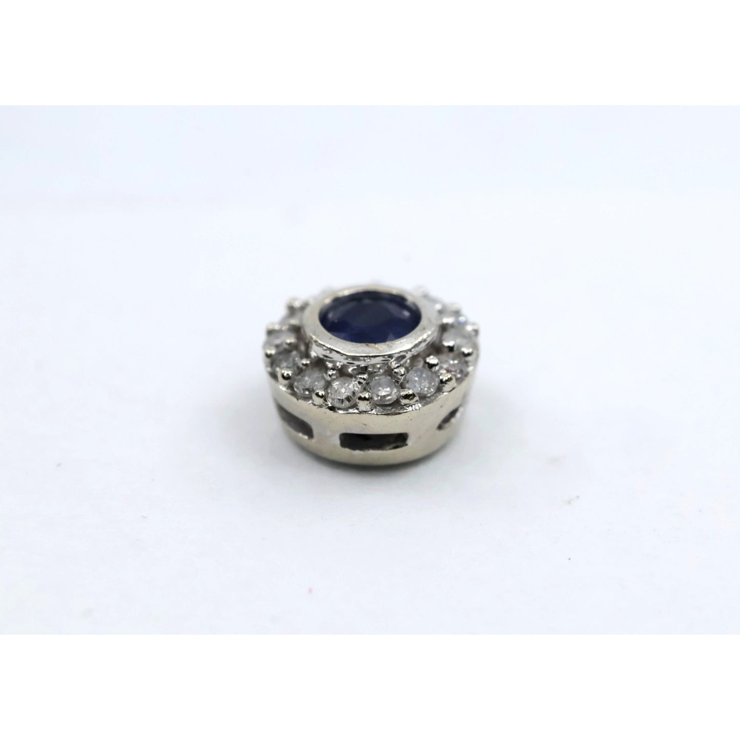 Single 10K White Gold Round Shaped Sapphire & Diamond Stud Earring